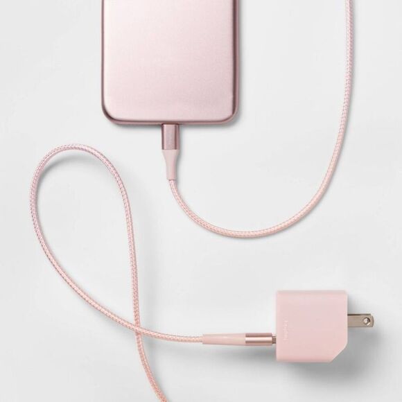 Open Box - Heyday - 2-Port Wall Charger 15W USB-C & 5W USB-A 6' USB-A Pink - Picture 2 of 4